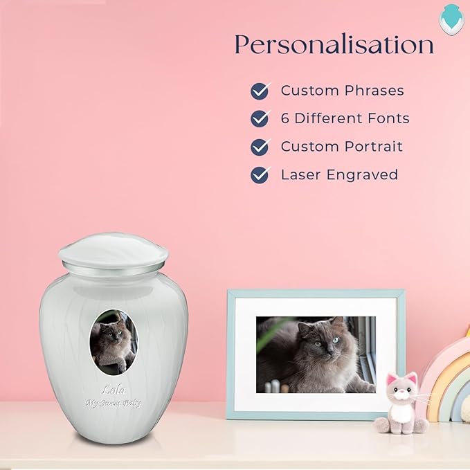 Geturns Embrace Personalized Picture Urn for Small Pets I Pearl White Photo Cremation Urns for Dogs and Cats I 44 lbs