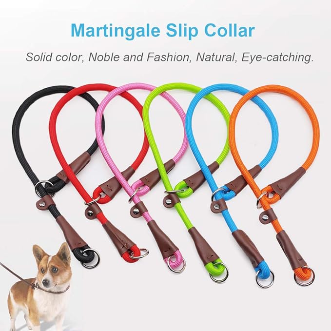 MayPaw Slip Collar Nylon Rope Choke Collar for Dog Training- No Pull Round Martingale Dog Collars for Small Medium Large Dogs (20" x 1/4", Red)