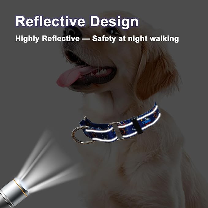 Reflective Martingale Collar for Dogs Nylon Training Collar with No Buckle, No Pull Boy Male Dog Collar for Large Dogs（Navy Blue Sailboat，L）