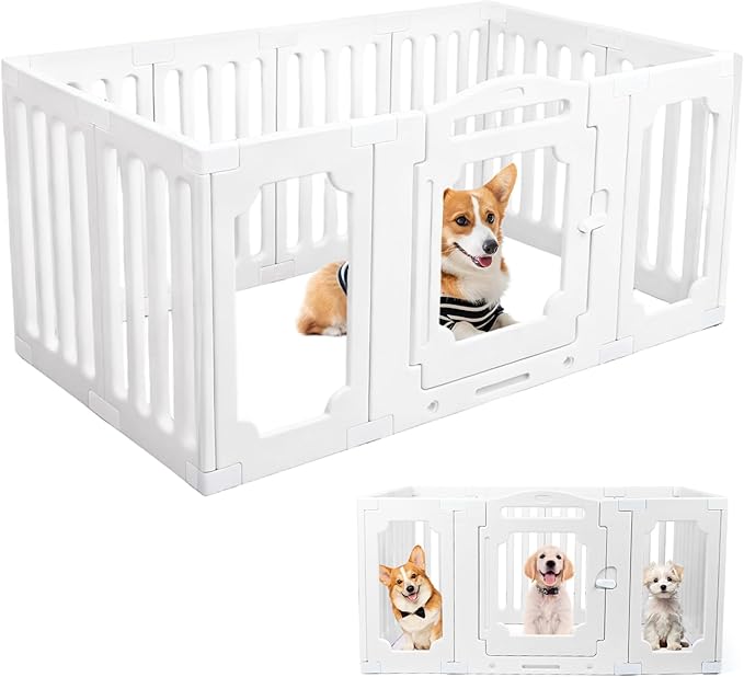 XPIY Large Dog Playpen – 25.5Inch Tall Acrylic Pet Fence Playpen with Door for Medium and Small Dogs, Safe Indoor & Outdoor XL Big Puppy 11-Panel DIY Play Pen