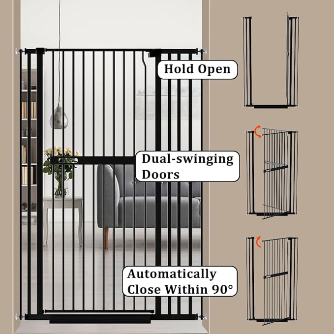 71" Extra Tall Cat Pet Gate for Doorways Indoor Proof，29.92-61.42" Wide Tall Dog Puppy Safety Baby Gate for Cat Pet, Pressure Mounted No Drill Walk Through Black Metal