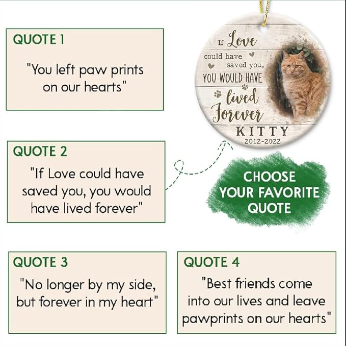 Memorial Ornaments, Memorial Gift for Loss of Cats, Pet Memorial Gifts, Sympathy Gift, Ceramic Keepsake in Loving Memory of Pet, Kitten