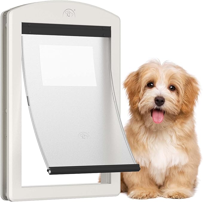 Dog Door for Door,Door for Large Dogs and Pets, Strong Plastic Doggy Door Cat Door and Medium Dog Door with Sliding Lock Panel and Magnetic Soft Flap(White, Medium)
