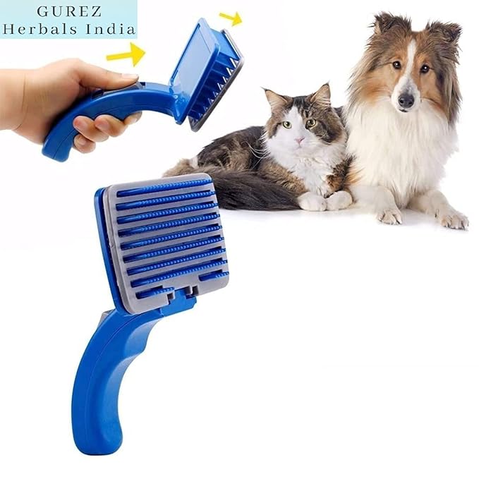 Pet Grooming Slicker Dogs, Cats, Rabbit & Goat, Long & Short Hair, Shedding Massage Brush for Pets, Rectangle Head & Curved Handle Pet Comb (Size: Large_Color Blue_Pack of 1)