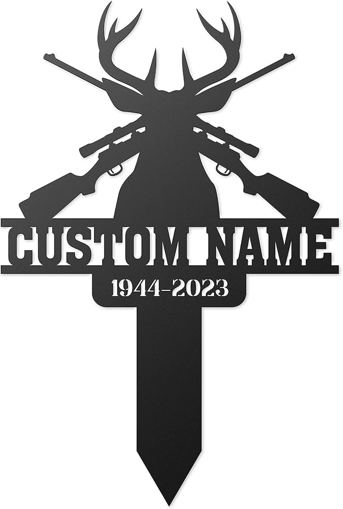 Grave Marker for Cemetery Personalized, Hunting in Heaven, Memorial Deer Hunting, Outdoor Plaque, Dad Cross, Dad Memorial Gifts, 8-24 in