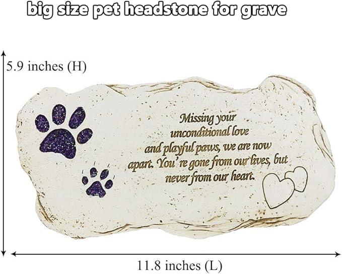 jinhuoba Shinning Paw Prints Pet Memorial Stones Headstones for Dogs or Cats, Resin Pet Grave Stone Plaques Tombstone Memorial Gifts Sympathy Gift for Loss of Dogs Outdoor
