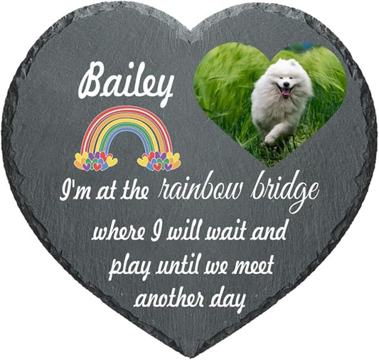 Pet Memorial Stone, Rainbow Bridge Garden Stone Dog Memorial, Heart Shaped Pet Grave Marker Headstone, Personalized Pet Memorial Gift, Loss of Dog Cat Sympathy Gift