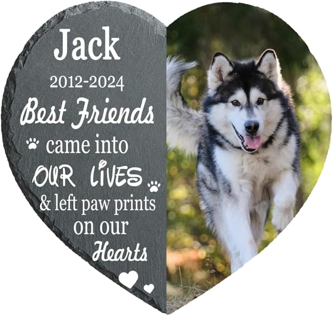 Paw Print Pet Heart Shaped Dog Memorial Stone with Photo Frame, Dog Memorial Stone, Pet Memorial Stone, Pet Grave Marker Headstone, Personalized Pet Memorial Gift, Loss of Dog Cat Sympathy Gift