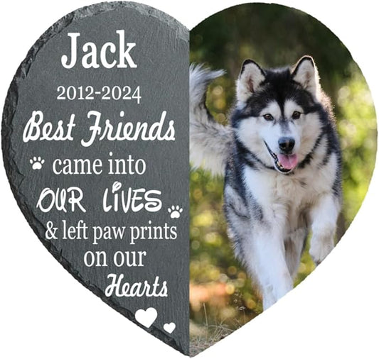 Paw Print Pet Heart Shaped Dog Memorial Stone with Photo Frame, Dog Memorial Stone, Pet Memorial Stone, Pet Grave Marker Headstone, Personalized Pet Memorial Gift, Loss of Dog Cat Sympathy Gift