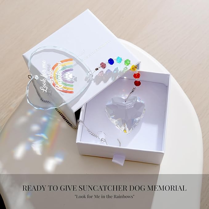Pet Memorial Gifts for Dogs Cats - Look for me in The Rainbows Crystal Suncatcher Pet Loss, Pet Sympathy, Rainbow Bridge Sympathy Gifts for Loss of Dog Cat, Thoughtful Dogs and Cats Remembrance