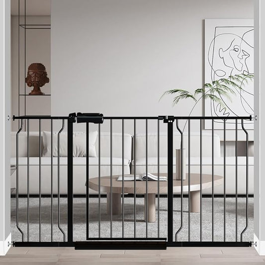 Fairy Baby Extra Wide Baby Gate Black 53-57.5 Inch Wide, Walk Through Pressure Mounted No Drill for Doorways, Long and Large Tension Gate for Pet and Kids