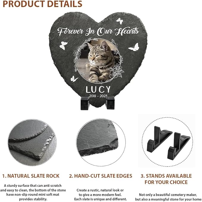 Personalized Heart Shaped Pet Memorial Stone for Cats and Dogs - Perfect Bereavement Gifts for Pet Lovers, Dog & Cat Lover - Unique Slate Stone Marker Gift for Comfort and Healing