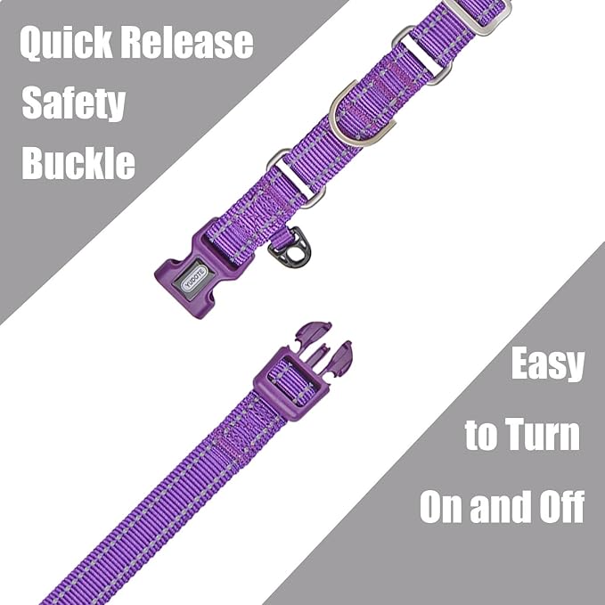 Reflective Martingale Collar for Dogs with Quick Snap Buckle Anti-Pull Nylon Safe Slip Collars for Easy Walking,Purple,Medium