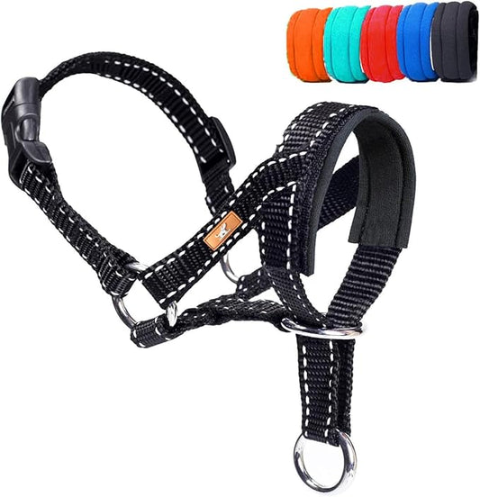 Dog Head Collar with Reflective Fabric, Adjustable Dog Head Harness to Prevent Pulling for Small Medium and Large Dogs(S, Black)