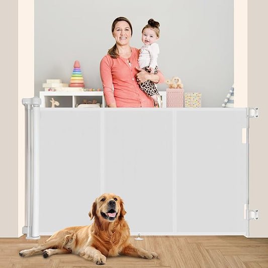 71 inch Retractable Baby Gates 42 inch Tall, Retractable Gate with Reinforced Strip Design to Prevent Crawling Through, 6 FT Retractable Dog Gate for Stairs, Doorways, Hallways, Indoor/Outdoor