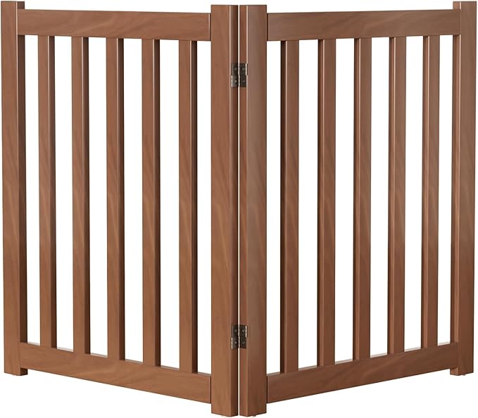 2-Panel Solid Wood Dog Gate - Freestanding Folding Pet Gate for Doorways, Stairs, Indoor, 24" Height, No Installation Needed, Walnut