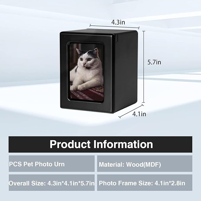 PCS Pet Urns for Cats, Cat Photo Urn, Cat Urns for Ashes, Pet Cremation Box Black-Small