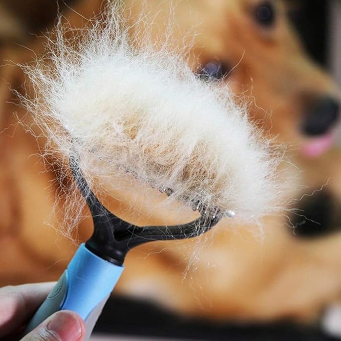 Dematting Tool for Dogs &Cats, Pet Grooming Undercoat Rake with Two-Side,Professional Stainless Steel Demat Comb Removes Loose Undercoat, Mats, Tangles and Knots Blue