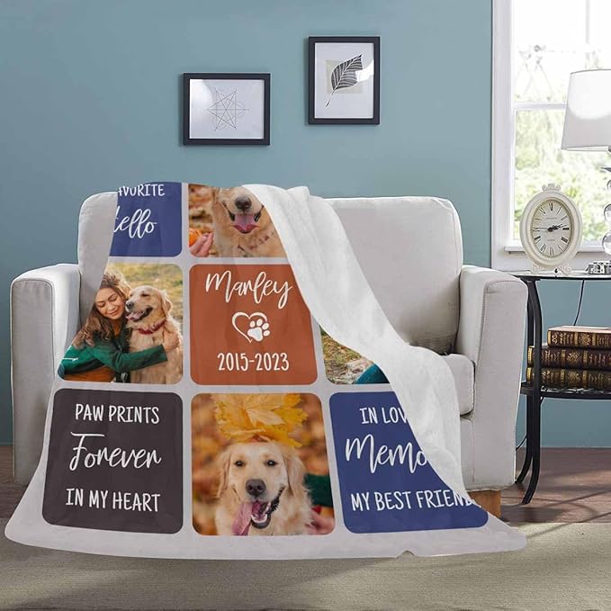 Artsadd Pet Memorial Gifts for Dogs Cats-Personalized Dog Memorial Blanket with Photos and Name-in Loving Memory Gifts for Loved Ones Lost-Custom Remembrance Gifts Blankets for Pets Lover