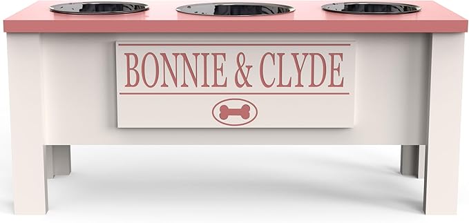 GTW Elevated 3 Bowl Dog Feeding Station - Customized Triple Stand for Large Dogs - Includes Storage & Stainless Steel Bowls (Large, Pink)