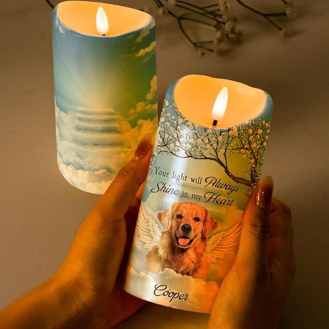 Custom Cat Dog in Heaven Memorial Led Candle Gift for Loss of Cat Dogs Your Light Will Always Shine in My Heart Pet Decor Remembrance Sympathy Led Candle for Dog Mom Dad On Pet Birthday Christmas
