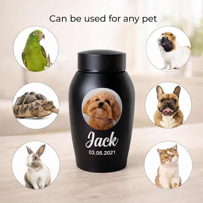 Personalized Cremation Keepsake Pet Ashes Urn Waterproof with Airtight Closure Customized Printed Vase Container Memorial Dog Cat Funeral Decorative (Pet Photo)