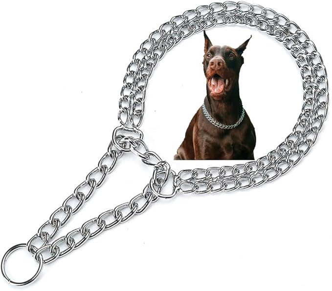 Silver Dog Chain Collar for Small Dogs, Heavy Duty Training Double Row Chains Choker Collar Metal Slip Choke Collar Martingale Collars for Small Medium Large Dog, D2.0mm