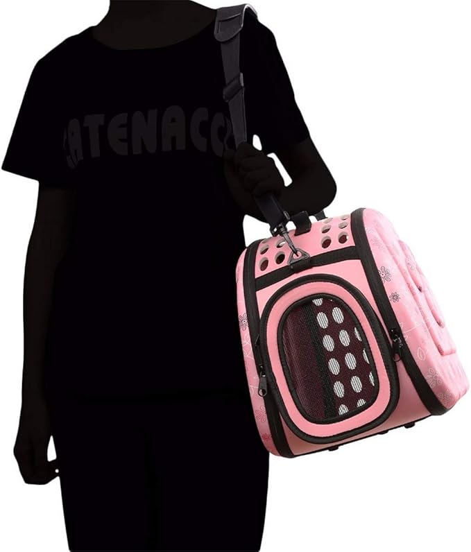 Lofik Travel Outdoor Portable Folding Pet Dog Carrier Cat Carrier Pet Travel Bag Pet Breathable Tote inch Pink