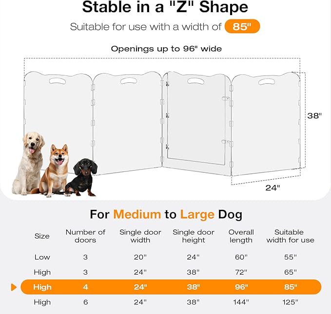 38"Tall Clear Dog Gate Acrylic With Magnetic Open Door,Convenient Entry And Exit,38"High,4-Panel Clear Pet Gate Foldable,acrylic dog gate For Doorway,Stair,Protect Decoration,For Medium And Large Pet