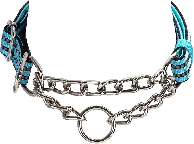 Choke Collar for Dogs，Stainless Steel Chain Collar Martingale, No Pull Slip Cinch Training Escape Proof Heavy Duty Dog Collar for Small Medium Large Pet Boy Male Dogs，Blue M