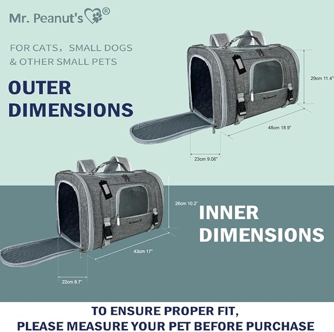 Mr. Peanut's Monterey Series Convertible Backpack Airline Approved Pet Carrier for Small Pets, Please Check Sizing