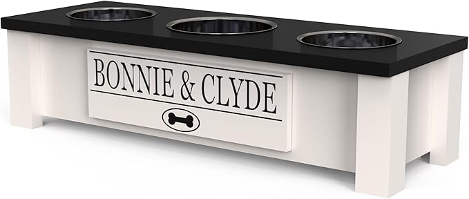GTW Elevated 3 Bowl Dog Feeding Station - Customized Triple Stand for Small Dog Breeds - Includes Storage & Stainless Steel Bowls (Small, Black)