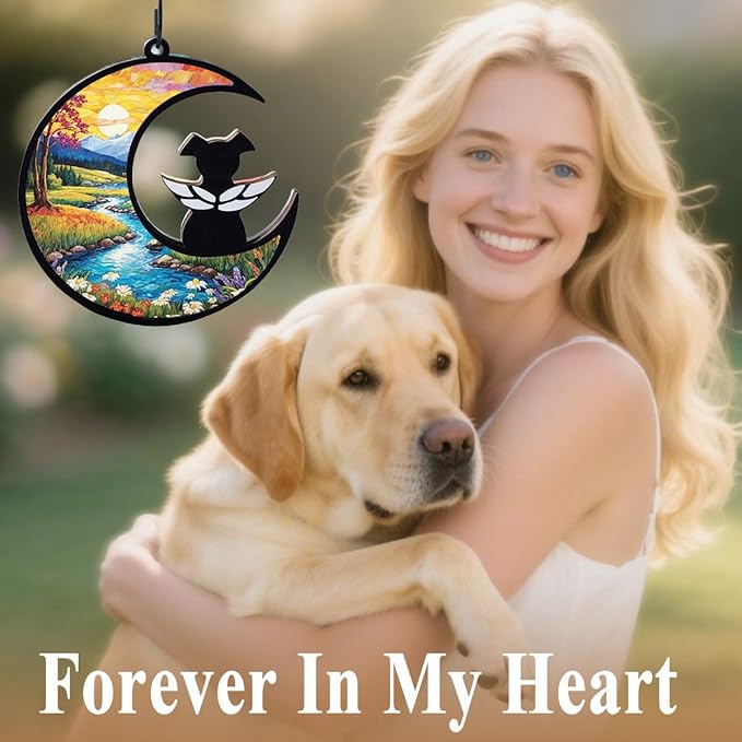 Dog Memorial Suncatcher, Loss of Dog Sympathy Gift for Pet Lovers, Cats Remembrance Ornament, Pet Memorial Gifts, Natural Landscape