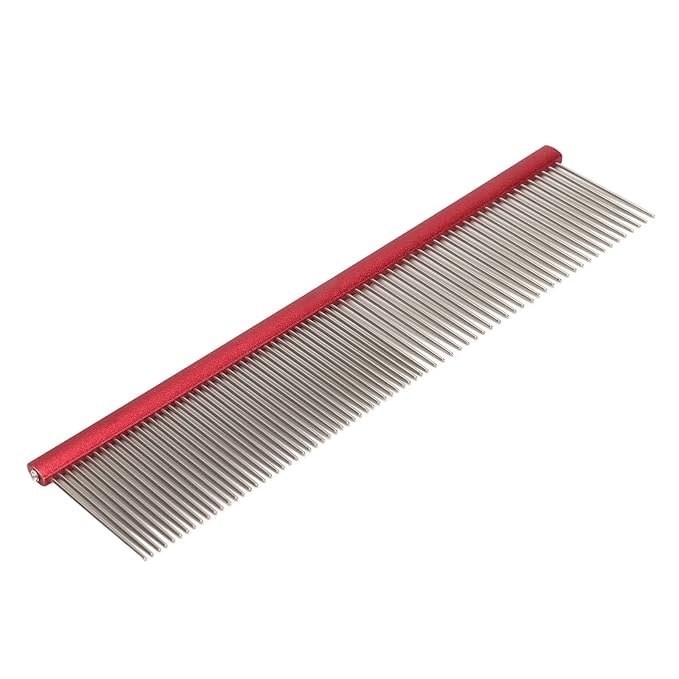 Dog Comb, Stainless Steel Metal Dog Comb Pet Comb with Rounded Ends for Both Short-Haired and Long Haired Breeds(Red)
