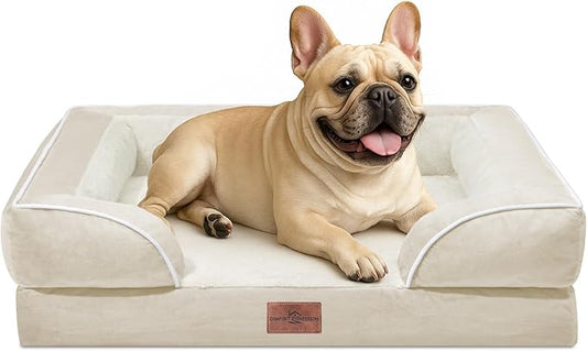 Comfort Expression Orthopedic Dog Bed for Medium Dogs 30x20 Inch, Waterproof Supportive Egg Crate Foam Medium Pet Bed with Removable Bolsters, Dog Couch with Washable Cover & Non-Slip Bottom, Beige
