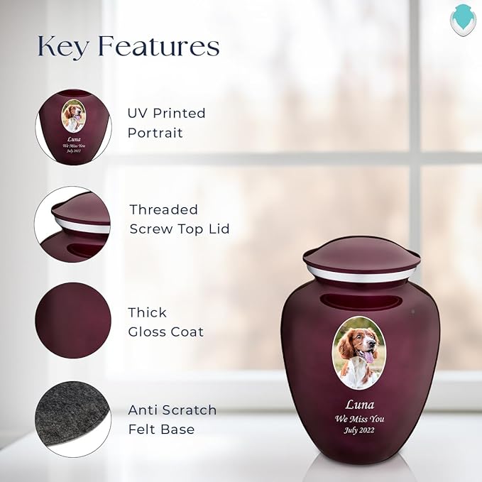 Geturns Embrace Personalized Picture Urn for Small Pets I Cherry Purple Photo Cremation Urns for Dogs and Cats I 44 lbs