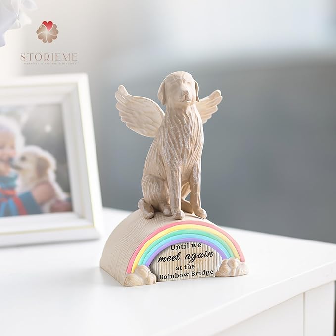 Loss of Dog Sympathy Gift: Hand-Painted Rainbow Bridge Pet Memorial Figurine Gifts for Dog Mom Lover - Healing Decor Until We Meet Again