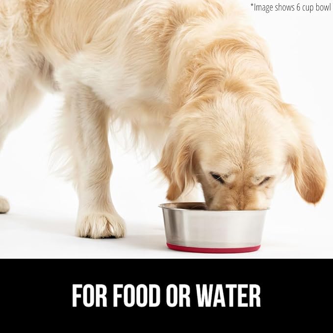 GORILLA GRIP Dog Bowl, Holds 8 Cups (64 fl oz), Food Grade 304 Stainless Steel Food and Water Bowl for Feeding Dogs and Cats, BPA Free Rubber Base, Easy Clean, Dishwasher Safe, Rust Resistant, Red