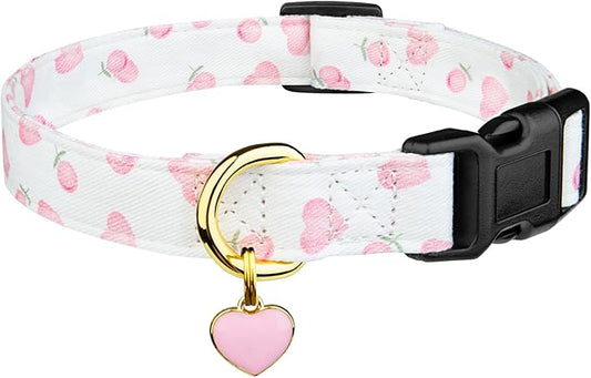 Cotton Handmade Dog Collar Cute and Distinctive Patterns White and Pink Love Heart with Pendant for Girl Boy Dogs Collars S