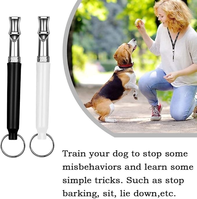 2 Pack Dog Whistle, Dog Whistle to Stop Barking Neighbors Dog, Adjustable Ultrasonic Silent Dog Whistle, Professional Recall Dog Training Whistles, with Lanyard (Black+White)
