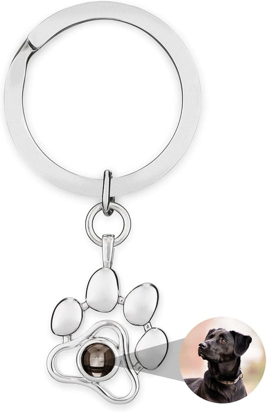Dog Memorial Necklace & Keychain Gifts Personalized Projection Picture Custom Photo for Pet Lover in Memory of Cat