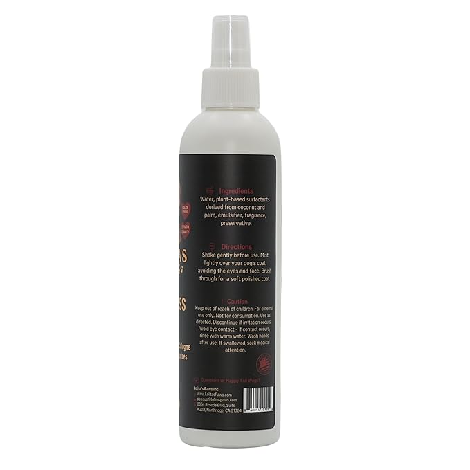 lolita's paws Loli Boss Masculine Dog Cologne – Deodorizing Pet Spray for Dogs, Conditions & Moisturizes Coat, Fresh Scent, 8 oz, Made in USA, For Him