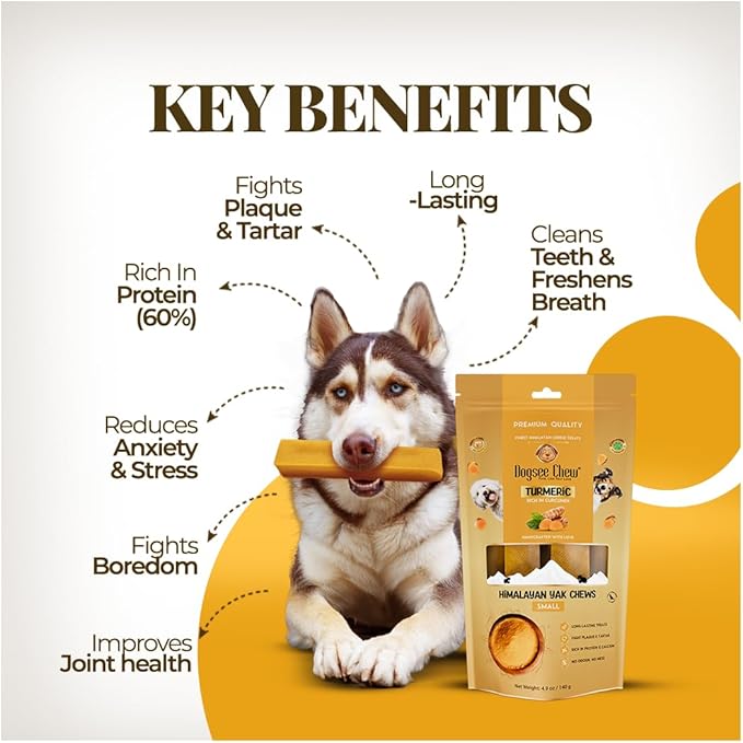 Dogsee Himalayan Yak Chews with Turmeric/Curcumin (Monster/XL- 3 Chews) | Yak Chews for Large Dogs | Dog Treats | Helps Joint Pain | Rawhide-Free | Long Lasting for Dogs Over 55 lbs