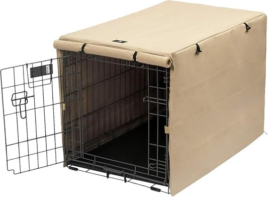 X-ZONE PET Double Door Dog Crate Cover - Polyester Pet Kennel Cover (Fits 24 30 36 42 48 inches Wire Crate) (42Inch, Tan)