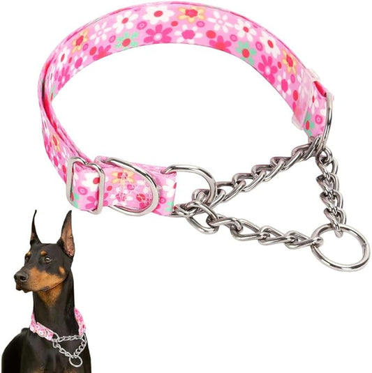 Dog Choker Collar for Large Dogs,Stainless Steel Choke Collar for Dogs No Pull Slip Chain Martingale, Cinch Choker Heavy Duty Dog Collar Pink
