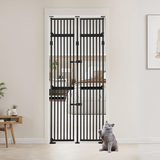 unipaws 86" High Extra Tall Cat Gate, Auto Closing and No Drilling Safety Gate for Doorway Hallway Stairs, Cat Dog Proof, Fit for 35"-38" Wide Opening, Indoor Use, Black