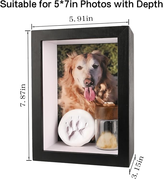 Dog Memorial Shadow Box Frame 5x7 with Paw Print Kit and Fur Keepsake Box Small Pet Memorial Frame Box for Dogs and Cats that Passed Pet Death Sympathy and Remembrance Gift for Pet Owners