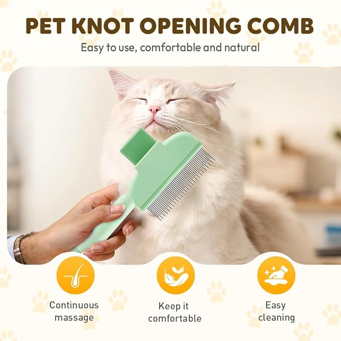 2-in-1 Pet Grooming Brush, Magic Pet Hair Remover Comb with Self-Cleaning Button for Dogs & Cats, Shedding Brush for Long/Short Hair, Home & Furniture Fur Removal Tool (Green 2PCS)
