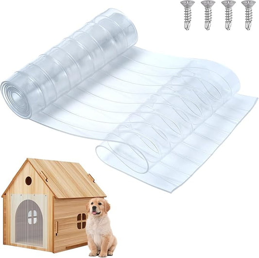 4.9 Feet x 7.8 Inch Dog House Plastic Door Flap, Clear Doggie Door Replacement Flap with 4 Screws, Easy to Cut & Install Vinyl Door Flap for Dog Cat Chicken House