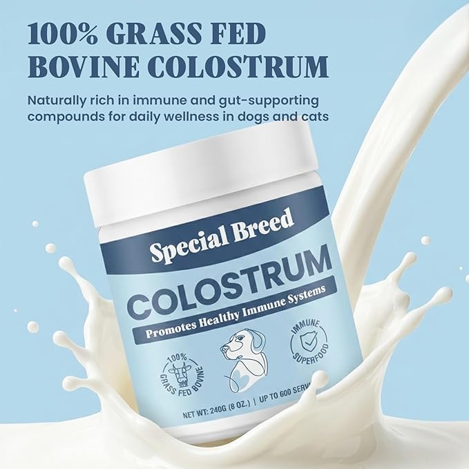 Special Breed Bovine Colostrum for Dogs and Cats – Grass Fed Colostrum Powder – Immune Support, Allergy & Itch Relief – Gut Health & Seasonal Allergy Defense – 600 ct